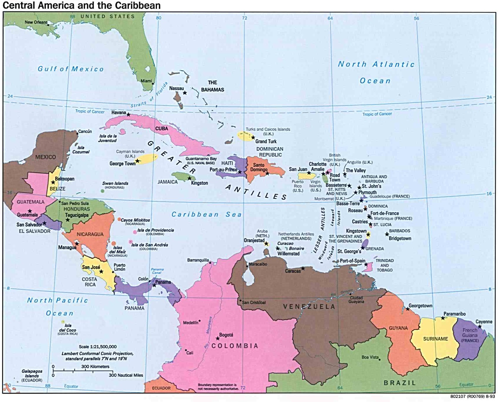 Mapa político de Centroamérica y Caribe